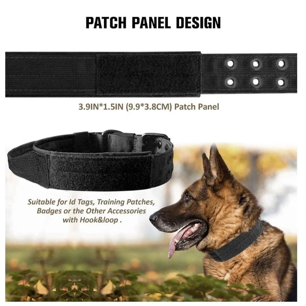 Tactical Dog Collar with Handles, Heavy Duty Metal Buckle Training Collar Size M